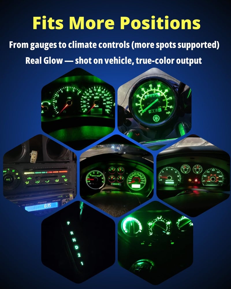 WLJH 74 Led Bulb Dash Lights Super Bright T5 2721 37 86 286 Wedge PC74 Twist Socket Automotive Instrument Panel Gauge Light Kits Cluster Shift Indicator Interior Bulbs Green Pack of 20 - Image 5